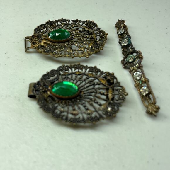Vintage Antique Jewelry 3 Pieces Bar Pin and 2 pieces of Green Stone Pieces ? - Picture 5 of 13